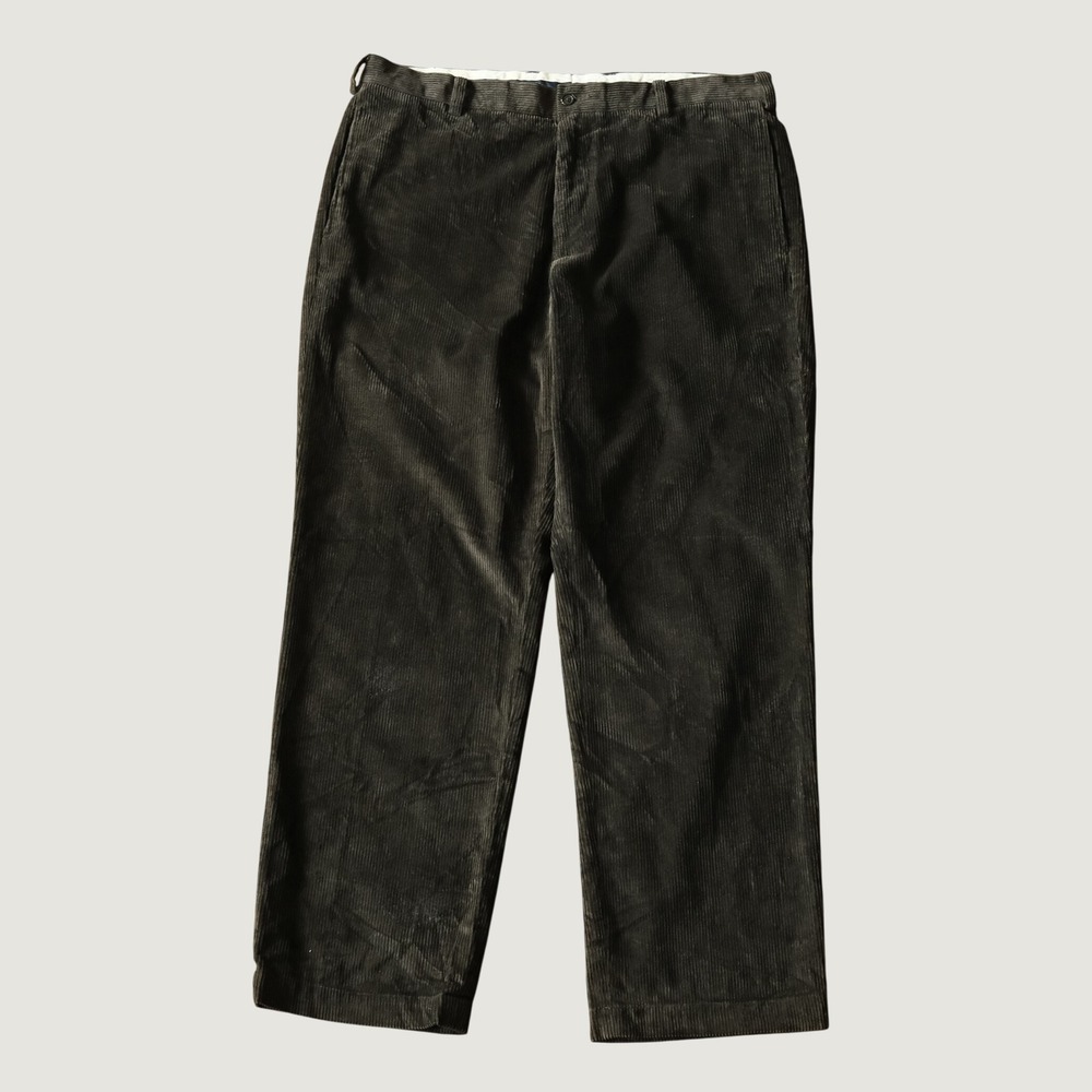 Brooks Brothers Hudson Corduroy Pants Olive Green Wide Wale Cotton Blend 38x32